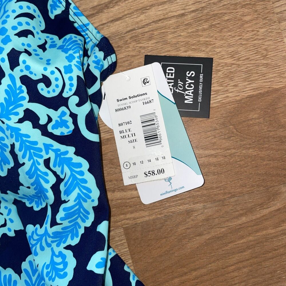 Swim Solutions Women’s Printed Tunnel Tankini Top Size 8 Blue Floral NWT $58 - Picture 6 of 6
